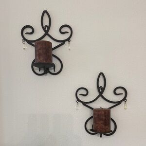 Elegant bronzeMetal Scroll Wall Sconces with Brown Candle (Pair)